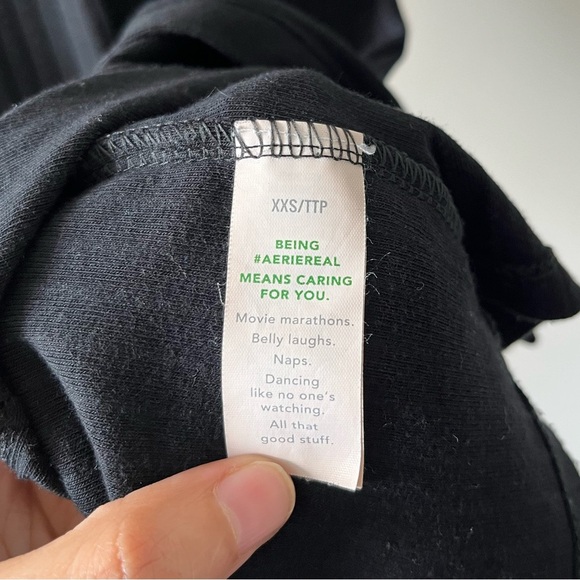 Aerie Black Ribbed fitted Midi Dress XXS - Picture 4 of 9